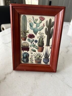 Wood-Frame Cactus Botanical Art Print - Red Frame